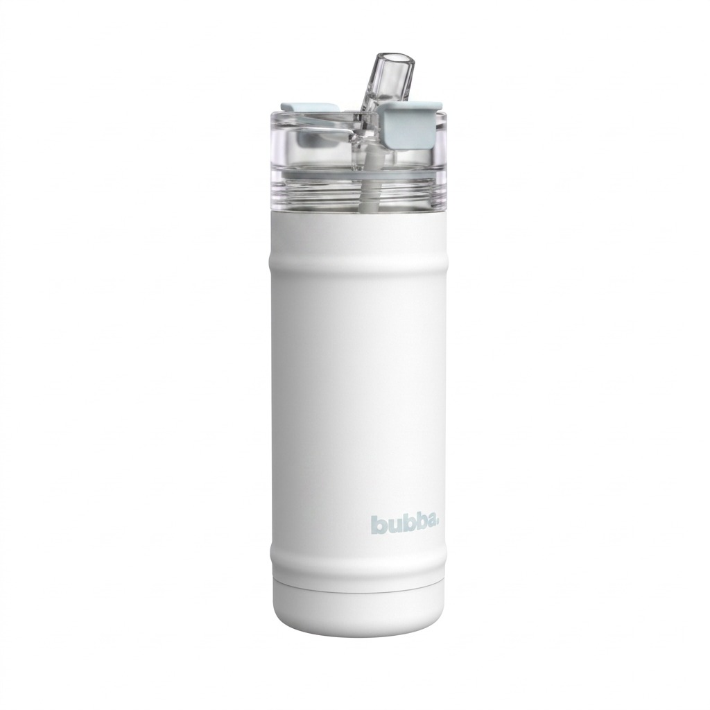A high-resolution, centered view of the black bubba 18oz DualSip stainless steel water bottle.