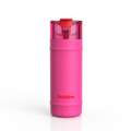A direct, high-resolution hero shot of the bubba DualSip flora-aura insulated stainless steel water bottle against a pure white background. The front view clearly shows its pink body and teal-tinted DualSip lid.