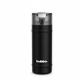 A high-resolution ecommerce hero shot of the bubba DualSip 18 oz insulated water bottle in matte black, featuring its distinctive smoke-grey transparent dual-use lid and white 'bubba.' logo.