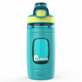 Premium high-resolution hero shot: bubba bubba 16 oz Flo water bottle, Scuba blue with Limelight accents.