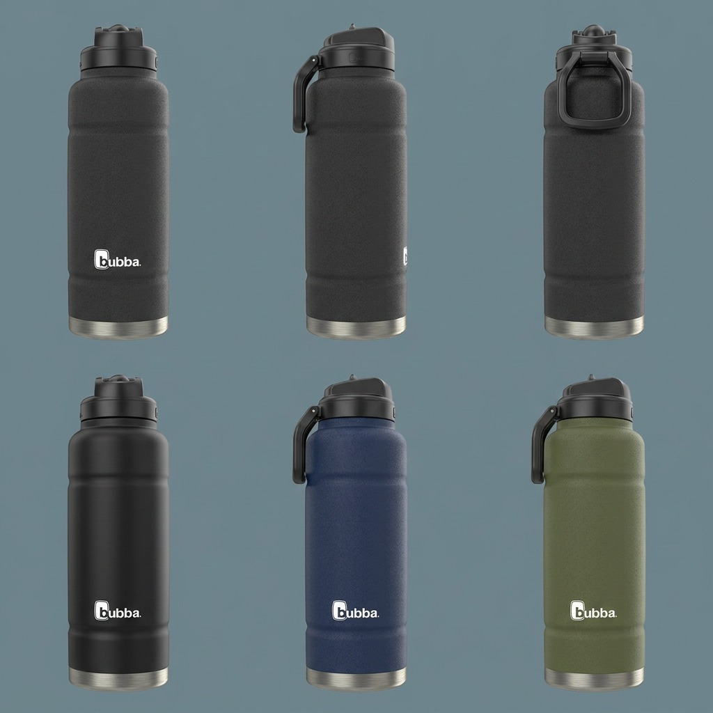 6-panel grid showcasing the bubba Trailblazer bottle in various angles and common color variants.