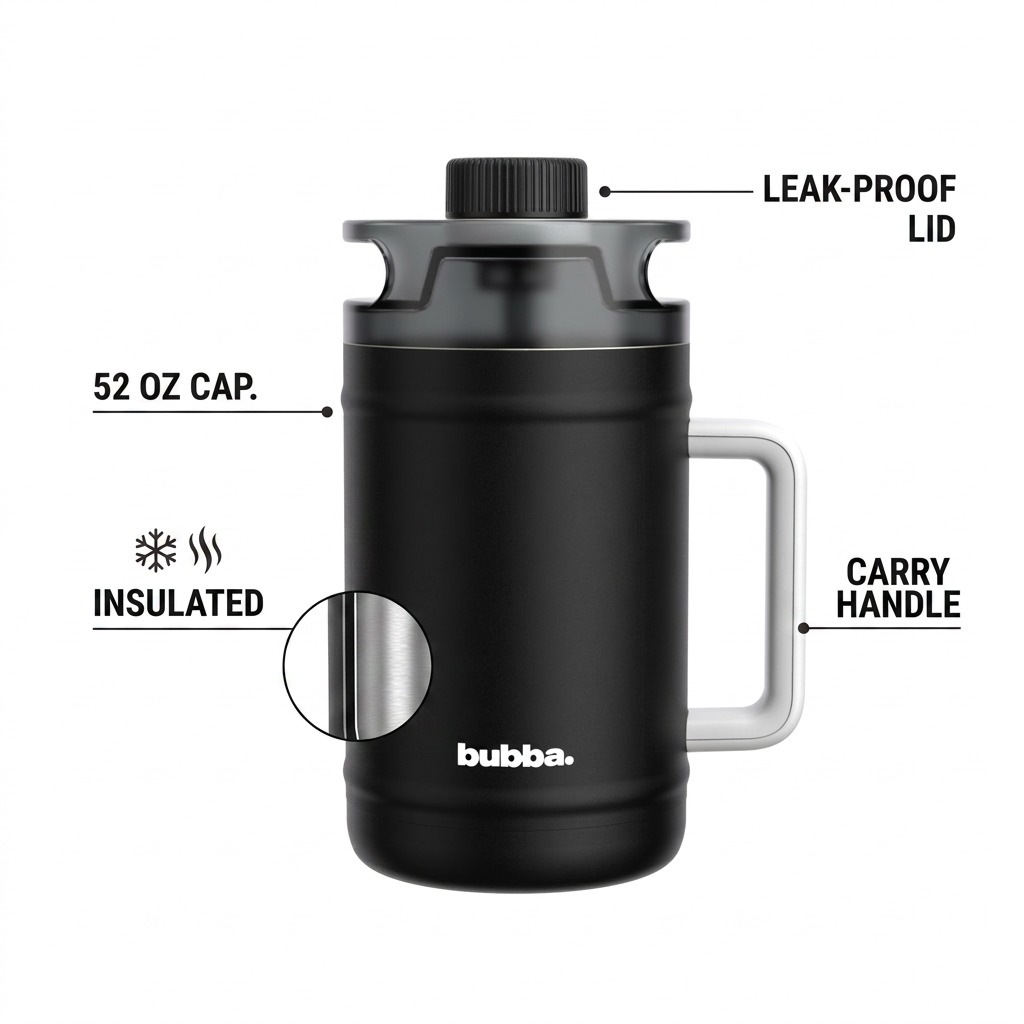 Ecommerce feature graphic callout for the bubba 52oz Insulated Stainless Steel Water Keg.