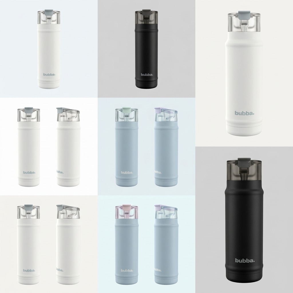 A 3x2 matrix featuring the bubbles DualSip bottle in two sizes (24oz, 32oz) and three varied color schemes.