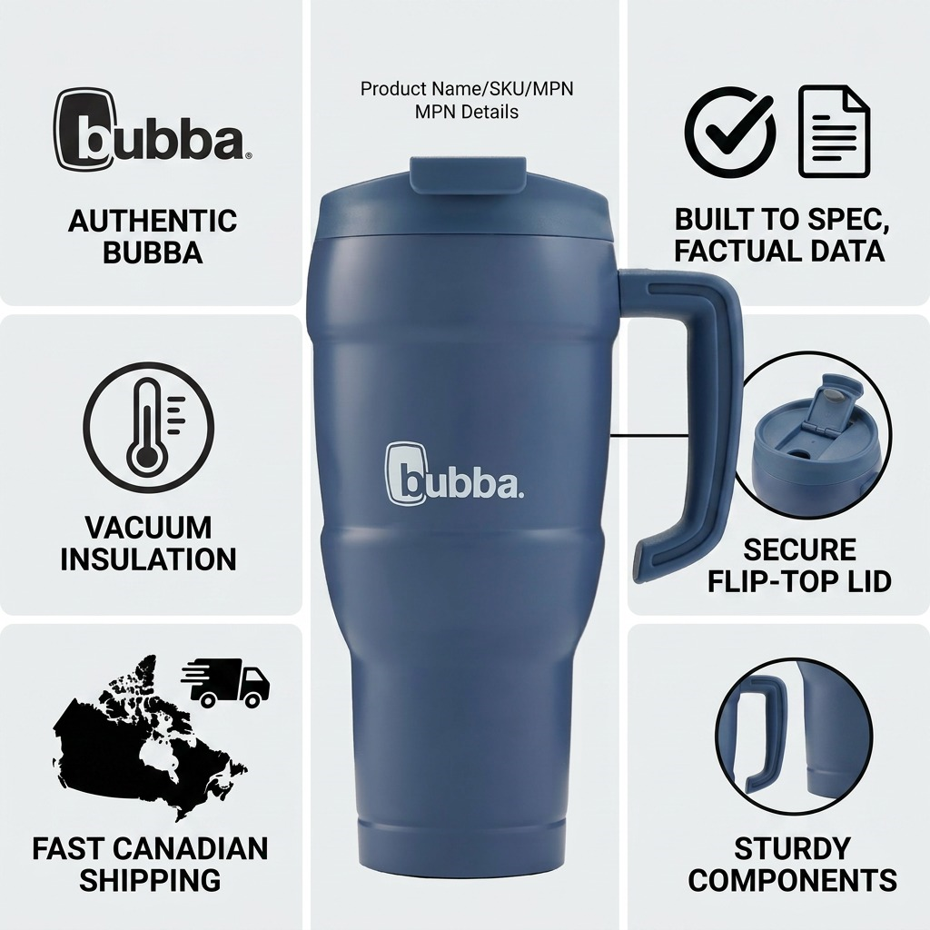 A trust and authority infographic highlighting the Bubba Hero XL Tumbler and key factual product features.