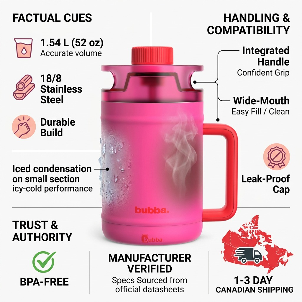 Trust and authority visual matrix for bubba 52oz Water Keg with factual cues.