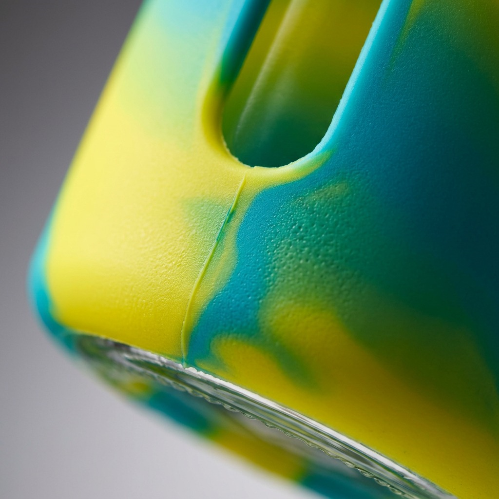 Macro view of bubba Flo bottle showing silicone texture and glass rim close up.