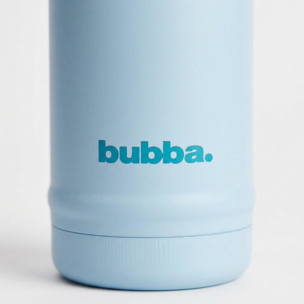 A macro photo showing the powder-coated texture of the blue bubba bottle.