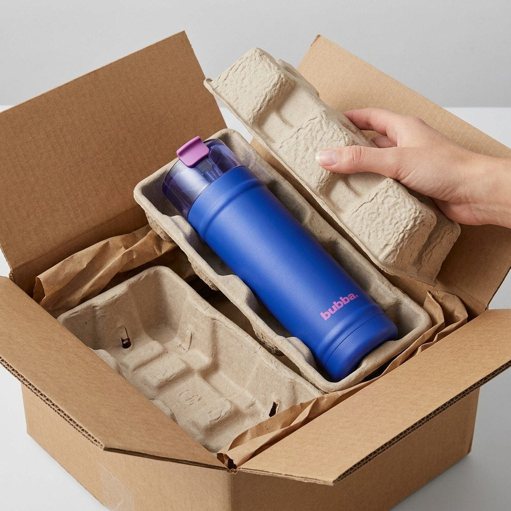 Bubba Ocean Energy bottle being unboxed, showing a protective film and internal inserts.